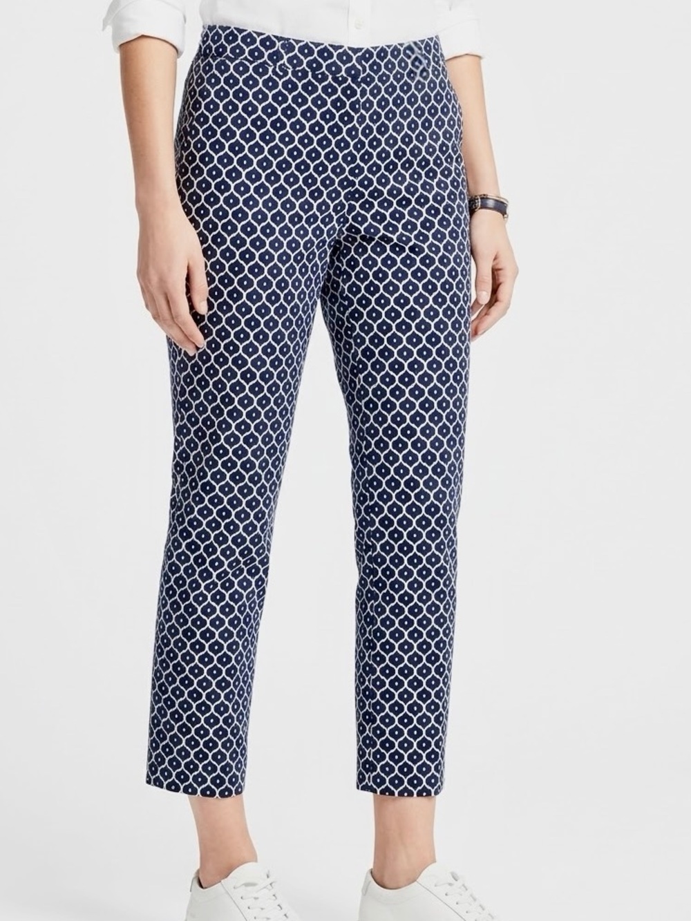 CHARTER CLUB Newport Slim Crop Navy Blue White Geo-Print Cropped Ankle Pants LHP
